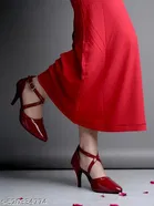 Shoetopia Solid Red Pointed Toe Heel Sandals 