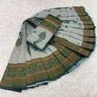 Litchi Silk Zari Embroidered Saree for Women, Green 