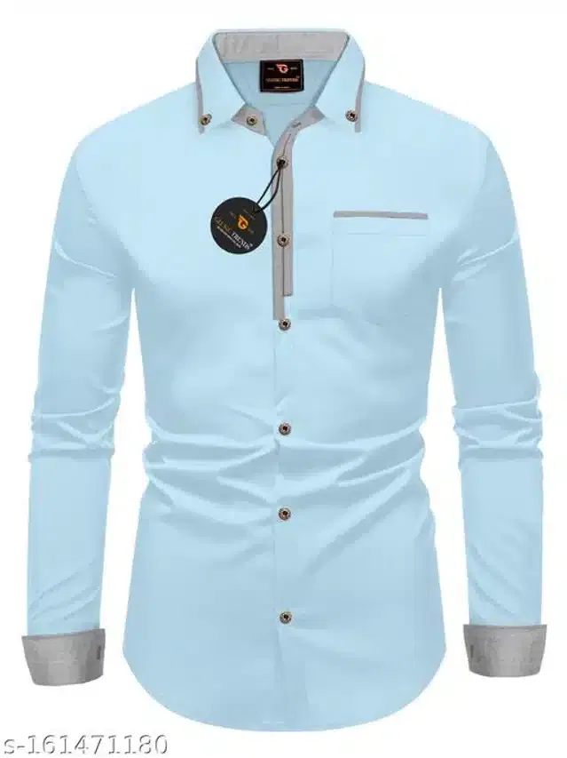 Full Sleeves Shirt for Men (Sky Blue, L)