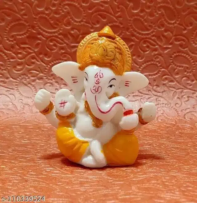 God Ganeshji Car Dashboard Idol (White & Yellow)