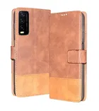 Artificial Leather Mobile Flip Cover for Vivo Y20T / Vivo Y20 / Y12S, Brown