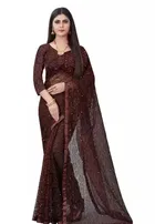 Net Solid Saree for Women 