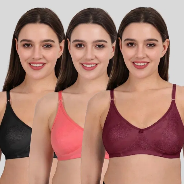 Cotton Bra for Women, Multicolour, Pack of 3 (36B)