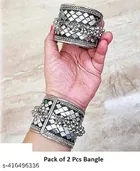 ewellery Oxidised Silver Tribal Cuff Traditional Ghungroo Design Mirror Work Cuff Kada Afghani Boho Banjara Antique Design Bangles Bracelets for Women and Girls 