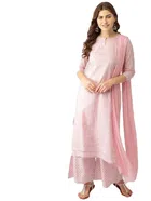 Cotton Blend Solid Kurta with Bottomwear for Women (Pink, S)