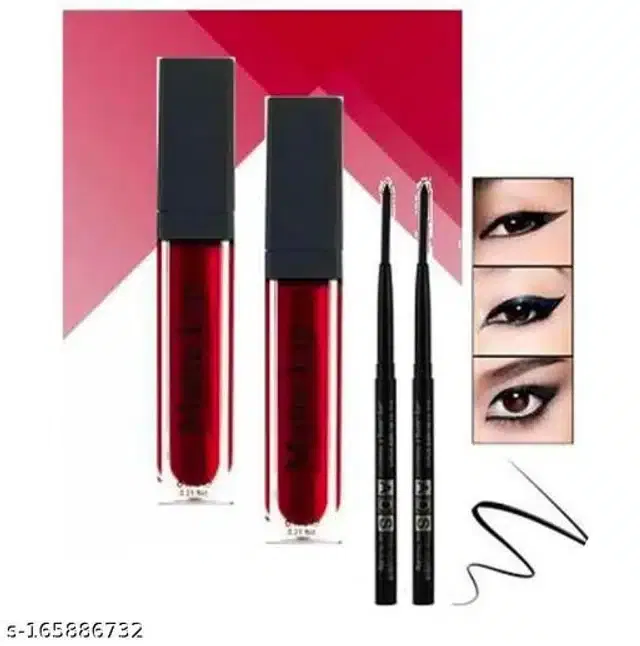 Matte Me Liquid Lipsticks (2 Pcs) with 2 Pcs Kajal (Maroon & Black, Set of 2)