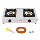 SuryaViva NEO 2B SS [Hose Pipe + Lighter] 2 Cast Iron [Silver] Stainless Steel Manual Gas Stove [2 Burners]