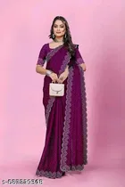 Chiffon Embellished Saree For Women, Purple