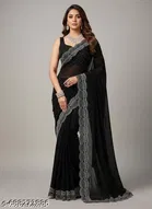 Georgette Printed Saree For Women, Black