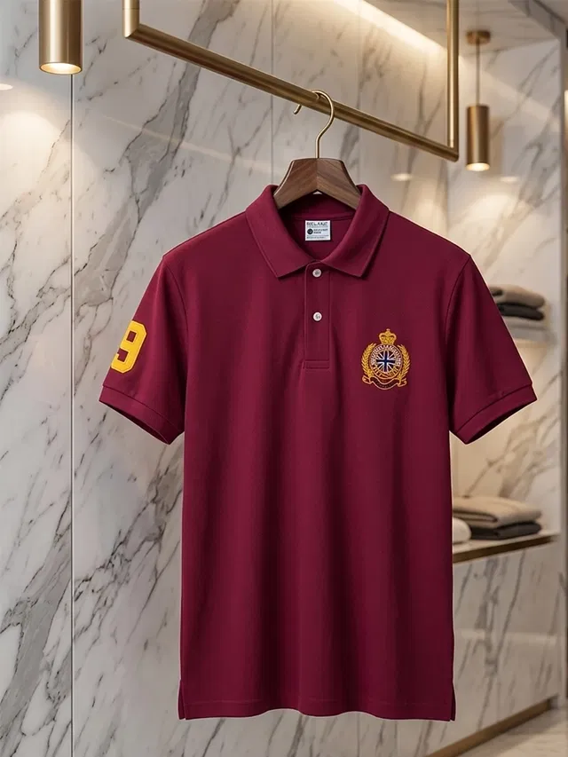 Embroidered Polo T-shirt for Men (Maroon, XL)