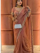 Bollywood Satin Butti Embroidered Saree for Women 