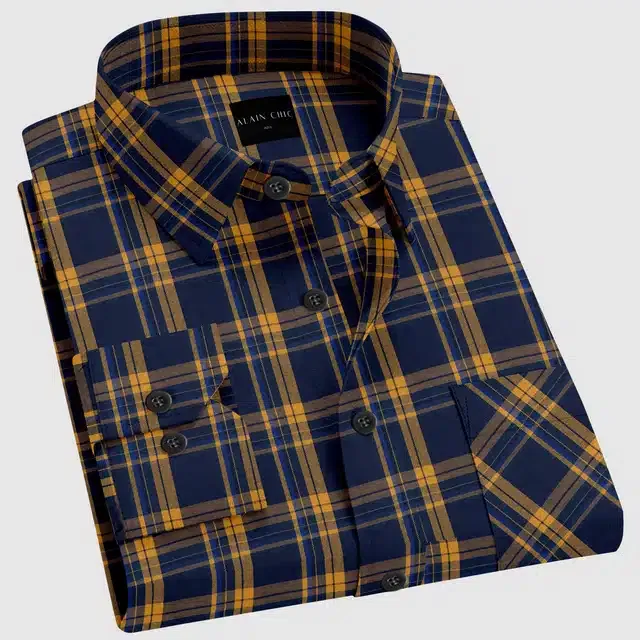 Full Sleeves Shirt for Men (Blue & Yellow, M)