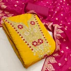 Chanderi Cotton Embroidered Unstitched Suit Fabric, Yellow