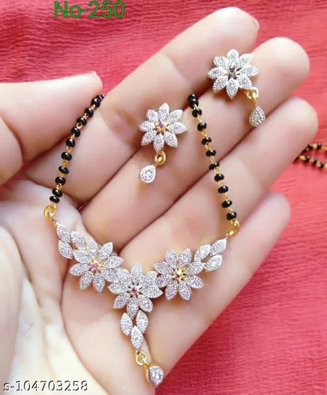Alloy Mangalsutra with Earrings for Women (Multicolor, Set of 1)