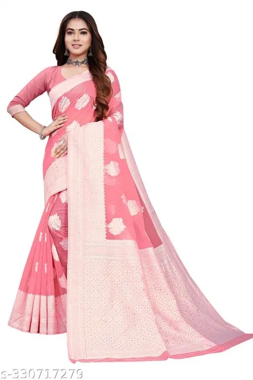 Cotton Zari Woven Saree for Women (Pink, 6.3 m)