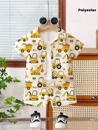 Poly Cotton Printed Clothing set for Boys, White 