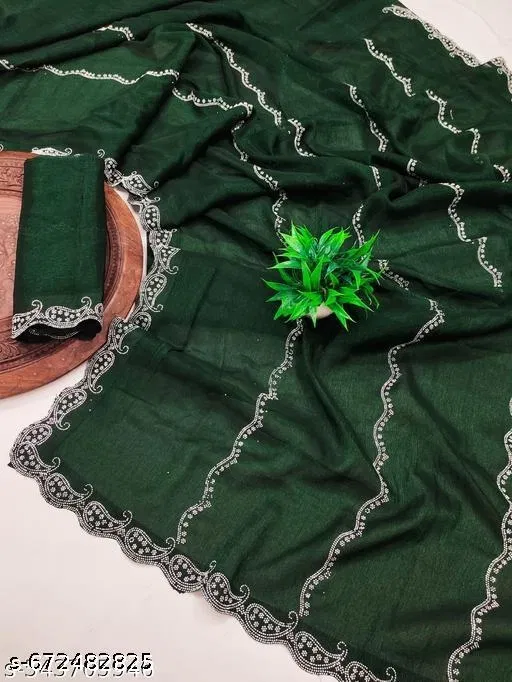 Simmer Striped Saree For Women, Green
