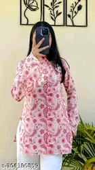 Rayon Printed Short Kurti for Women, Pink 