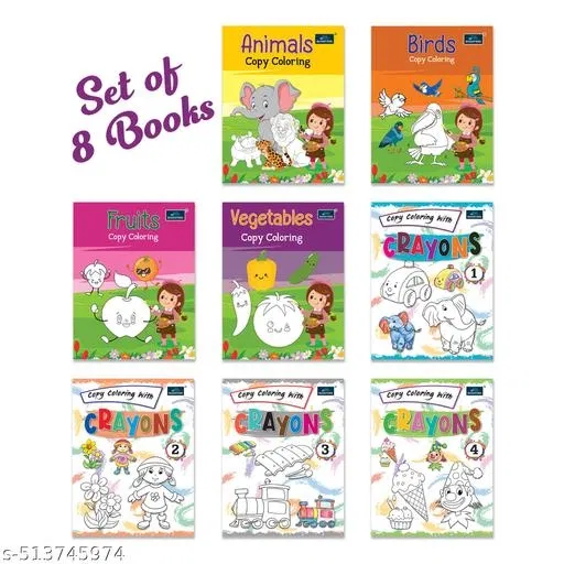Bookford Exciting Combo set Coloring book for kids - Set of 8 books - Fruits, Vegetables, and many more