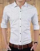 Cotton Printed Shirt for Men, White 