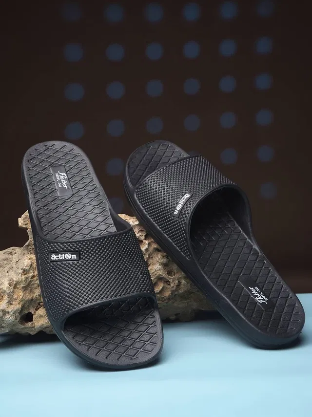 action Casual Sliders for Men (Black, 9)