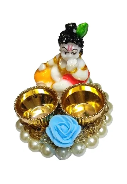 Metal Decoretive Pooja Thali, Multicolour Pack of 1
