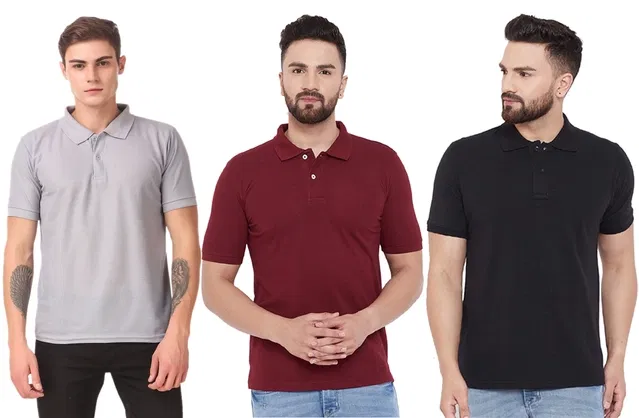 Polo T-shirts for Men, Pack of 3 (Multicolor, XL)