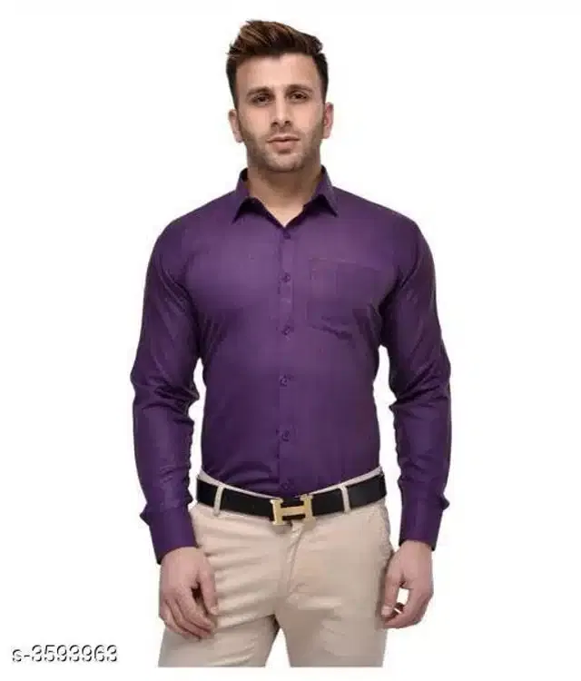 Cotton Blend Solid Full Sleeves Shirt for Men (Purple, M)