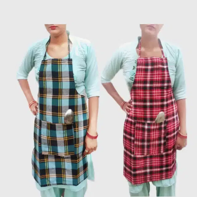 Cotton Kitchen Aprons (Multicolor, Pack of 2)