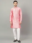 Jacquard Solid Kurta with Pant for Men (Pink, S)