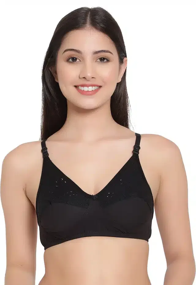 Cotton Blend Non Padded Bra for Women (Black, 42A)