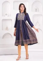 Rayon Floral Print Women's Kurta with Pant Set (Blue, M)
