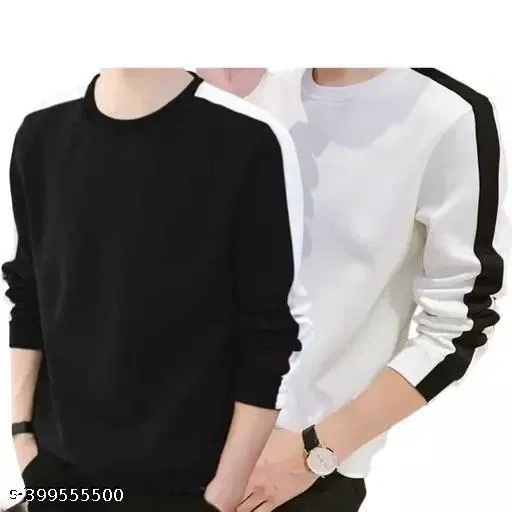 Cotton Blend Solid T-Shirt for Men, Black & White, Pack of 2 (L)