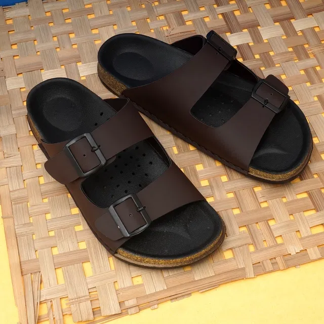 Solid Flipflops for Men (Brown, 9)