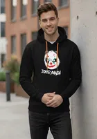 Fleece Printed Hoodie for Men, Black 