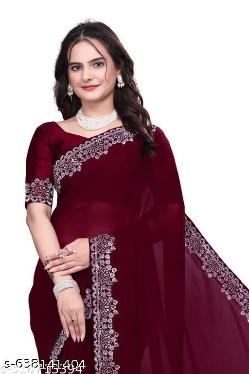 Georgette Printed Saree for Women, Maroon (6.3 m)