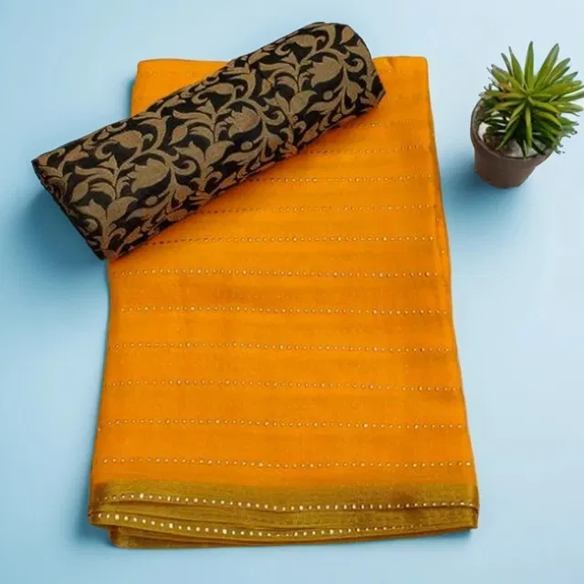 Chiffon Embellished Saree for Women (Yellow, 6.1 m)