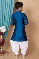 Dupion Silk Embellished Kurta with Dhoti for Boys, Blue & White 