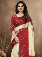 Art Silk Printed Saree for Women, Beige 