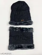 Woolen Beanie Cap with Neck Scarf for Men 