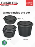 Stainless Steel Microwave Safe 3 Containers Lunch Box Set 