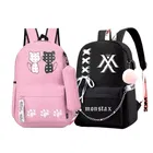 Combo of Double Cat & Monster Printed PU Backpacks for Girls (Multicolor, Pack of 2)