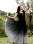 Solid Embroidered Balloon Maxi Gown for Women 