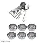 Stainless Steel 6 Pcs Bowls with 12 Pcs Spoon 