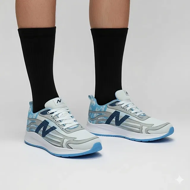 Lightweight Stylish Sports Shoes for Men, Grey & Blue (7)