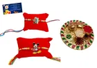 Metal 2 Pcs Rakhi 4.5 Inch Plate with Greeting Card & Roli 