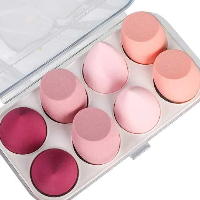 Makeup Blender Sponge Puff with Storage Box (Pack of 8, Multicolor) (SE-1)