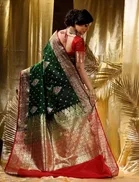 Litchi Silk Floral Saree for Women, Maroon & Green 