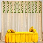 Net Backdrop for Decoration with Warm Yellow Led Light (9m), Artificial Green Leaves -8 Pcs Haldi Decoration Items for Home, Backdrop for Pooja Decoration, Backdrop Cloth for Decoration