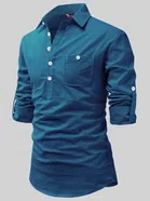 Cotton Solid Kurta for Men (Teal, S)